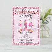 Der Nutcracker Christmas Watercolor Pink-Glitzer Einladung (Stehend Vorderseite)