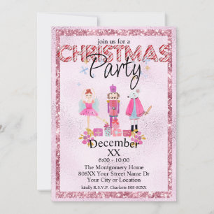 Der Nutcracker Christmas Watercolor Pink-Glitzer Einladung