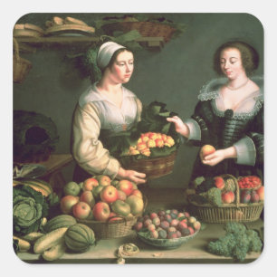 Der Obst- und GemüseVerkäufer Quadratischer Aufkleber