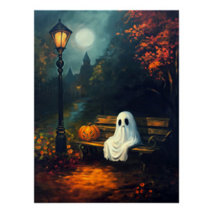 Der Oktober-Kompanion   Spooky Ghost & Pumpkin Poster