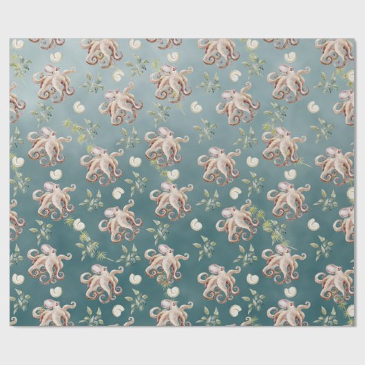 Der Oktopus unter einem Papier, das die grüne See Geschenkpapier (Flach)