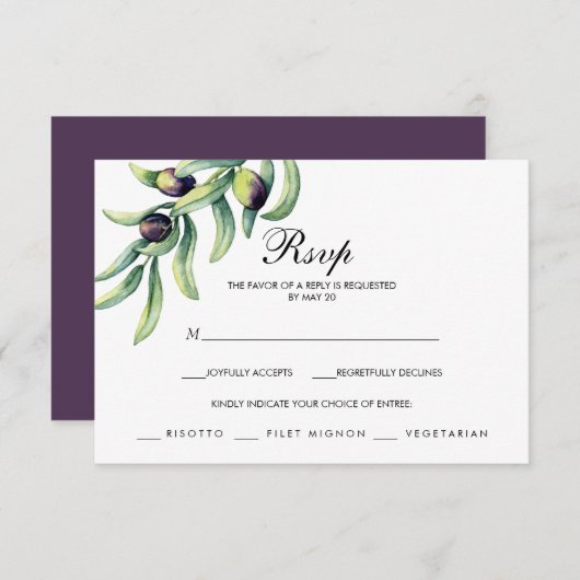 Der Olivenhain | Hochzeit RSVP mit MEAL CHOICE (Vorne/Hinten)