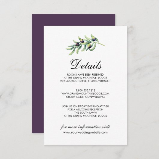 Der Olivenhain | Rustikale Hochzeitdetails Einladung (Vorne/Hinten)