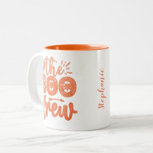 Der Orange-Glitzer der Boo-Crew Personalisiert Zweifarbige Tasse (Vorderseite Links)