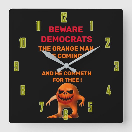 DER ORANGE QUADRATISCHE WANDUHR (Vorderseite)