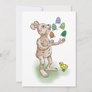 Der Osterhase jongliert mit den Ostereiern Einladung