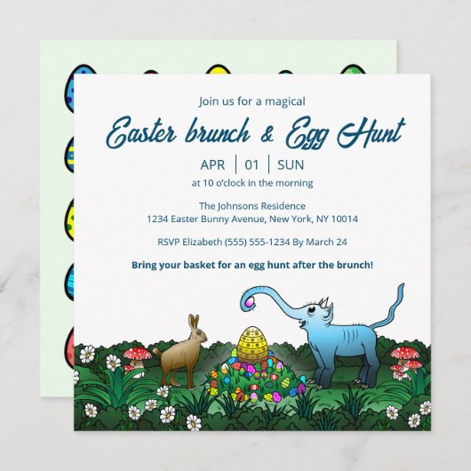 Der Osterhase sammelt Ostereier Einladung (Vorne/Hinten)