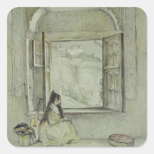 Der Palast des Generalife, aus der Casa de Cha Quadratischer Aufkleber (Vorderseite)