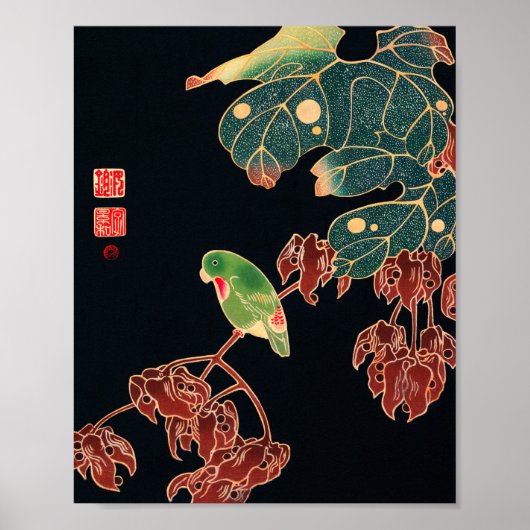 Der Paroquet Vintag Bird japanischen Holzblock Pri Poster (Vorne)
