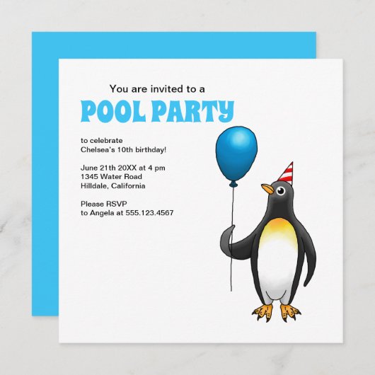 Der Party Pinguin Einladung (Vorne/Hinten)