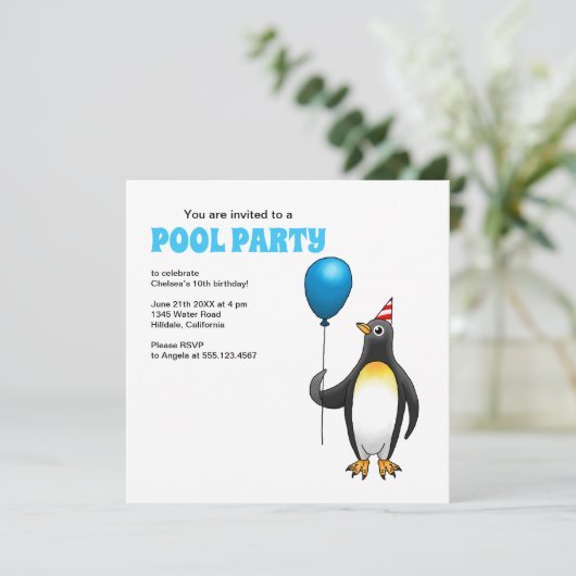 Der Party Pinguin Einladung (Stehend Vorderseite)