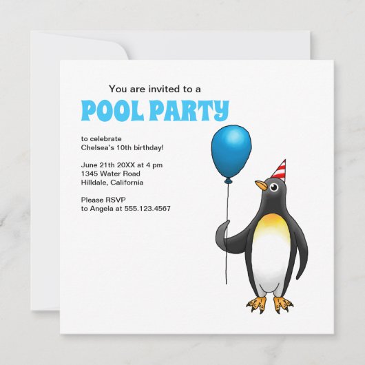 Der Party Pinguin Einladung (Vorderseite)