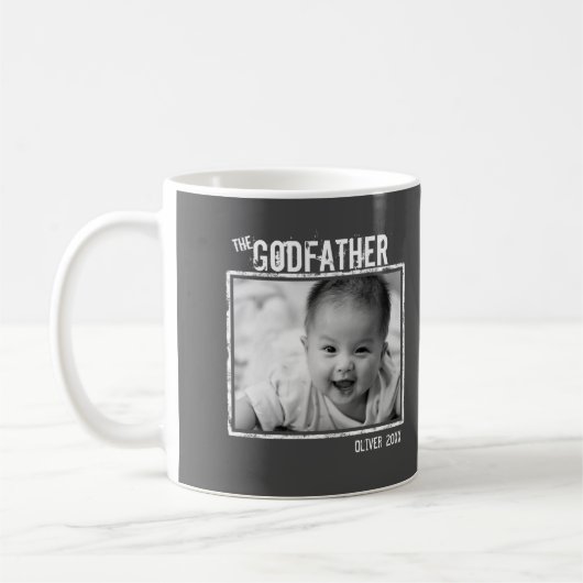 Der Pate | Personalisiertes Foto und Name Grau Kaffeetasse (Links)
