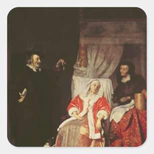 Der Patient und der Arzt in den 60er Jahren Quadratischer Aufkleber