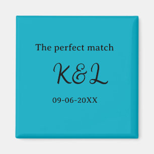 Der perfekte Match-Paar-Name-Buchstabe-Datum Blau  Magnet