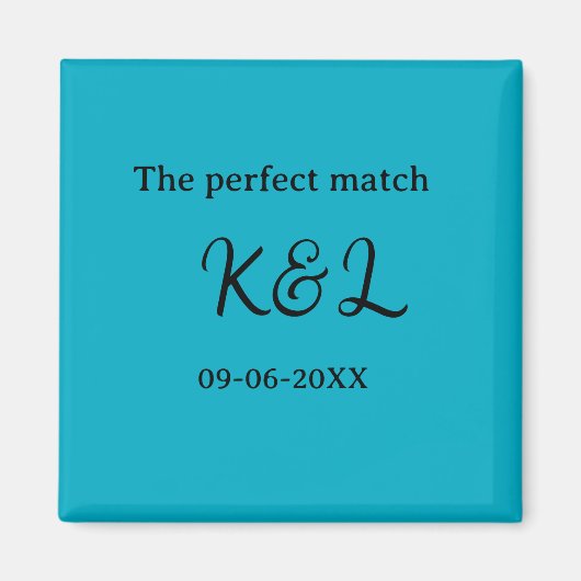 Der perfekte Match-Paar-Name-Buchstabe-Datum Blau  Magnet (Vorne)
