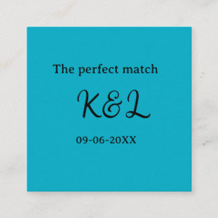 Der perfekte Match-Paar-Name-Buchstabe-Datum blau  Quadratische Visitenkarte