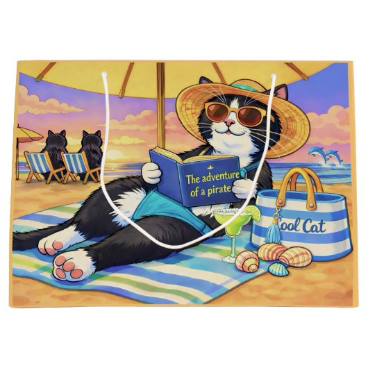 Der perfekte Strandtag,Katze Große Geschenktüte (Vorderseite)