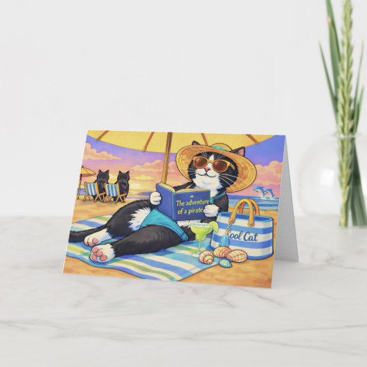 Der perfekte Strandtag, Katze  Karte (Vorderseite)