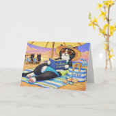 Der perfekte Strandtag, Katze  Karte (Gelbe Blume)