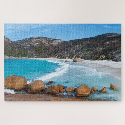 Der perfekte weißer Strand mit 1014 Liegestühlen Puzzle (Horizontal)