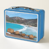 Der perfekte, weißer Strand und das blaue Meer Metall Brotdose (Rückseite)