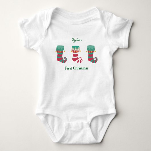 Der Personalisierte Name des ersten Weihnachtsmann Baby Strampler (Vorderseite)