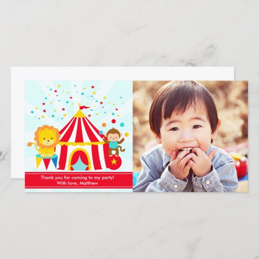 Der personalisierte Zirkus-Karneval danken Ihnen Dankeskarte (Vorne/Hinten)