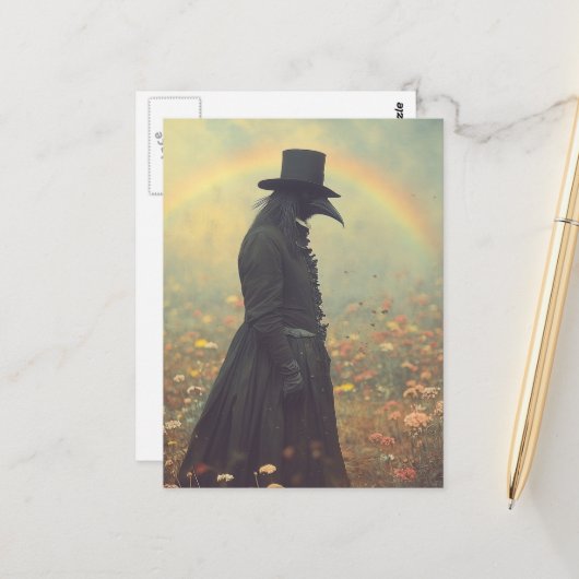 Der Pestdoktor auf der Wiese Postkarte (Vorderseite/Rückseite Beispiel)