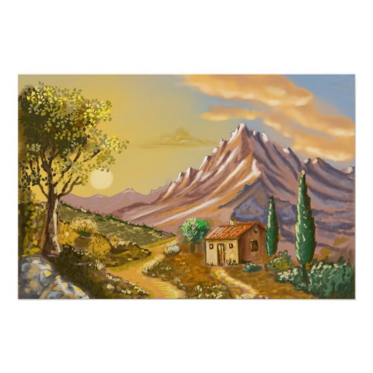 Der Pfad der Hütte in den Bergen. Poster (Vorderseite)