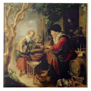 Der Pfannkuchen-Verkäufer, 1650-55 (Öl auf Platt Fliese