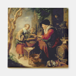 Der Pfannkuchen-Verkäufer, 1650-55 (Öl auf Platt Magnet