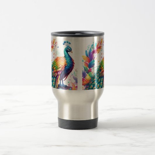 Der Pfau ist ein farbenfroher Vogel, der bekannt i Reisebecher (Mittel)