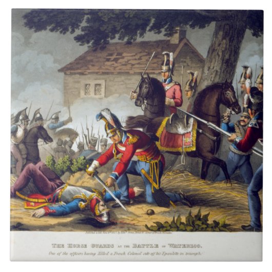 Der Pferdeschutz am Kampf von Waterloo, engrav Fliese (Vorderseite)