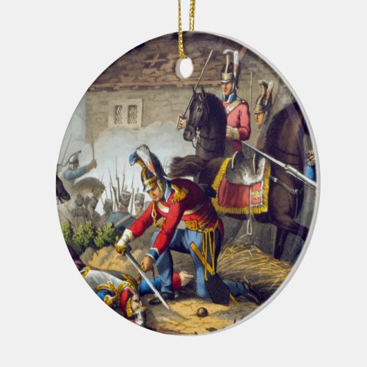 Der Pferdeschutz am Kampf von Waterloo, engrav Keramik Ornament (Links)