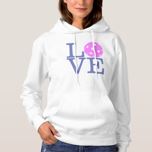 Der Pickleball der Frauen Hoodie: "LIEBE" (Rosa) Hoodie (Vorderseite)