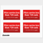 Der Pilot bringt weniger als 20 Dollar Bargeld Rechteckiger Aufkleber (Blatt)