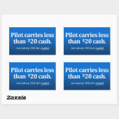 Der Pilot bringt weniger als 20 Dollar Bargeld Rechteckiger Aufkleber (Blatt)