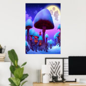 Der Pilzwald, Nacht, Mond, Schnee | Art der AI Poster (Heimbüro)