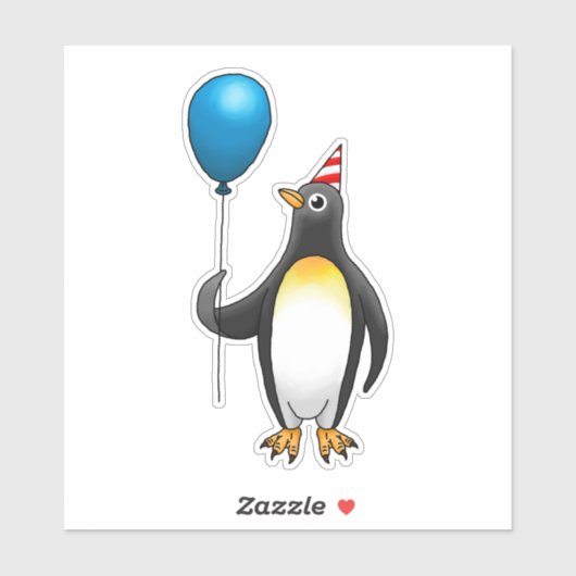 Der Pinguin hält einen blauen Ballon Aufkleber (Blatt)