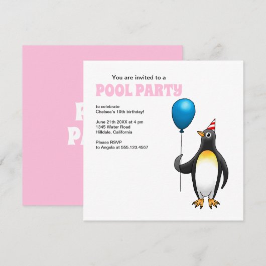 Der Pinguin lädt Sie zu einem Party ein Einladung (Vorne/Hinten)