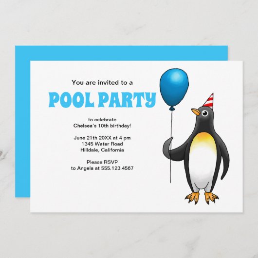 Der Pinguin und der blaue Ballon Einladung (Vorne/Hinten)