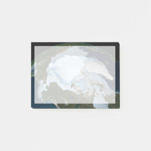 Der Planet Erde zeigt eine Eisdecke im Jahr 1980. Post-it Klebezettel