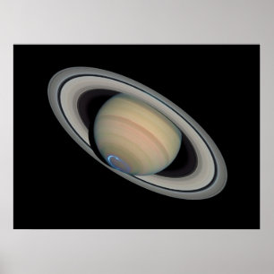 Der Planet Saturn mit den Auroras Poster