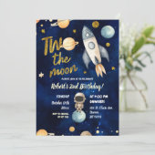Der Planet Weltraum Astronaut Zwei Mond 2. Geburts Einladung (Stehend Vorderseite)