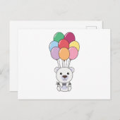 Der Polarbär fliegt mit farbenfrohen Balloons zusa Postkarte (Vorne/Hinten)