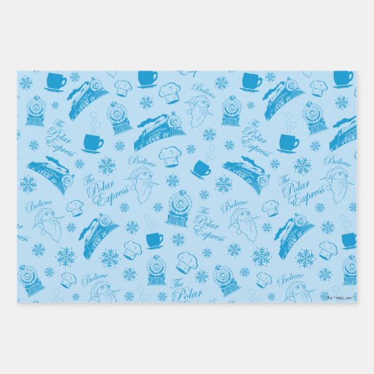 Der Polarexpress | Blaues Holiday Icon Muster Geschenkpapier Set (Vorderseite 2)
