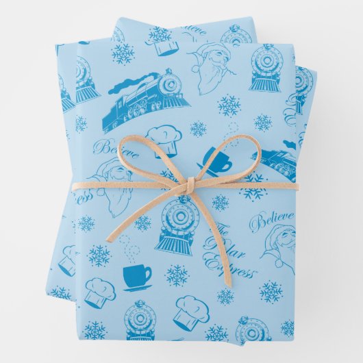 Der Polarexpress | Blaues Holiday Icon Muster Geschenkpapier Set (Beispiel)