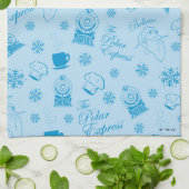Der Polarexpress | Blaues Holiday Icon Muster Geschirrtuch (Gefaltet)