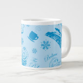 Der Polarexpress | Blaues Holiday Icon Muster Jumbo-Tasse (Vorderseite Rechts)